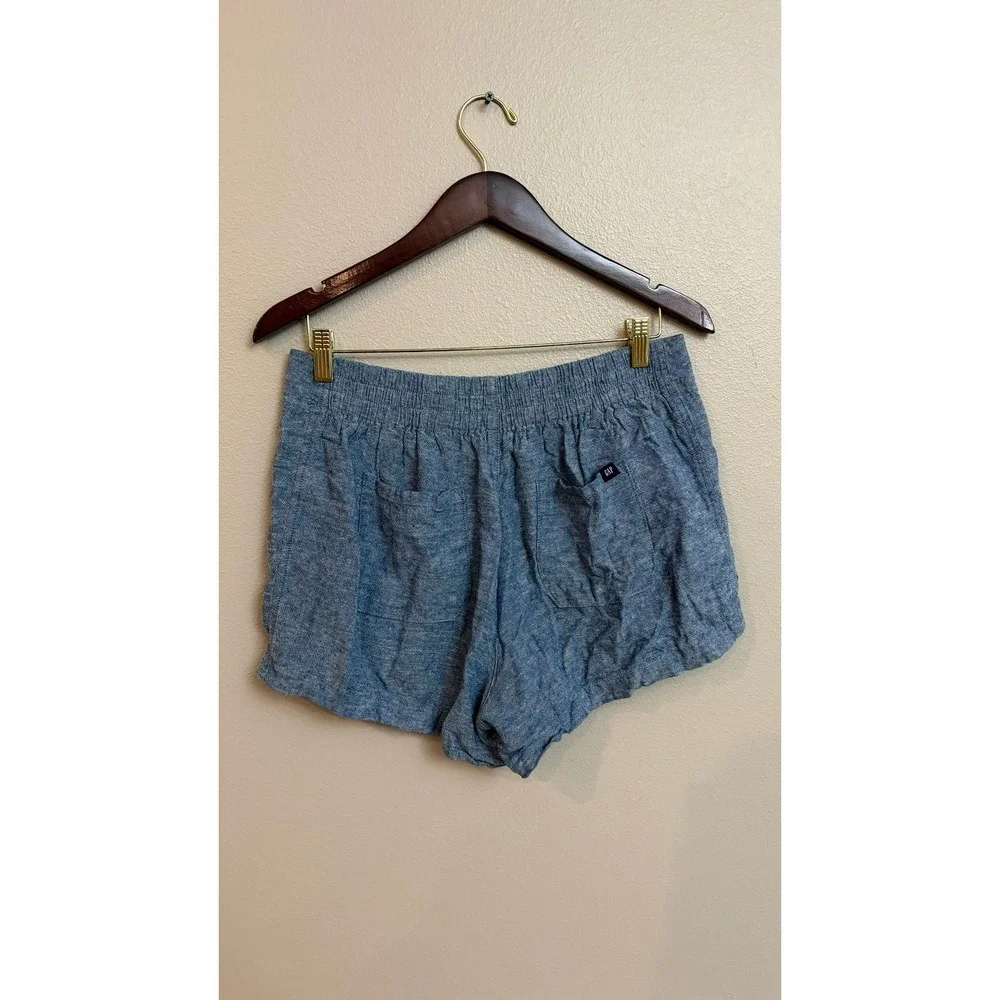 GAP‎ Linen Blend Shorts Medium Blue High Rise Elastic Waist Casual Beach